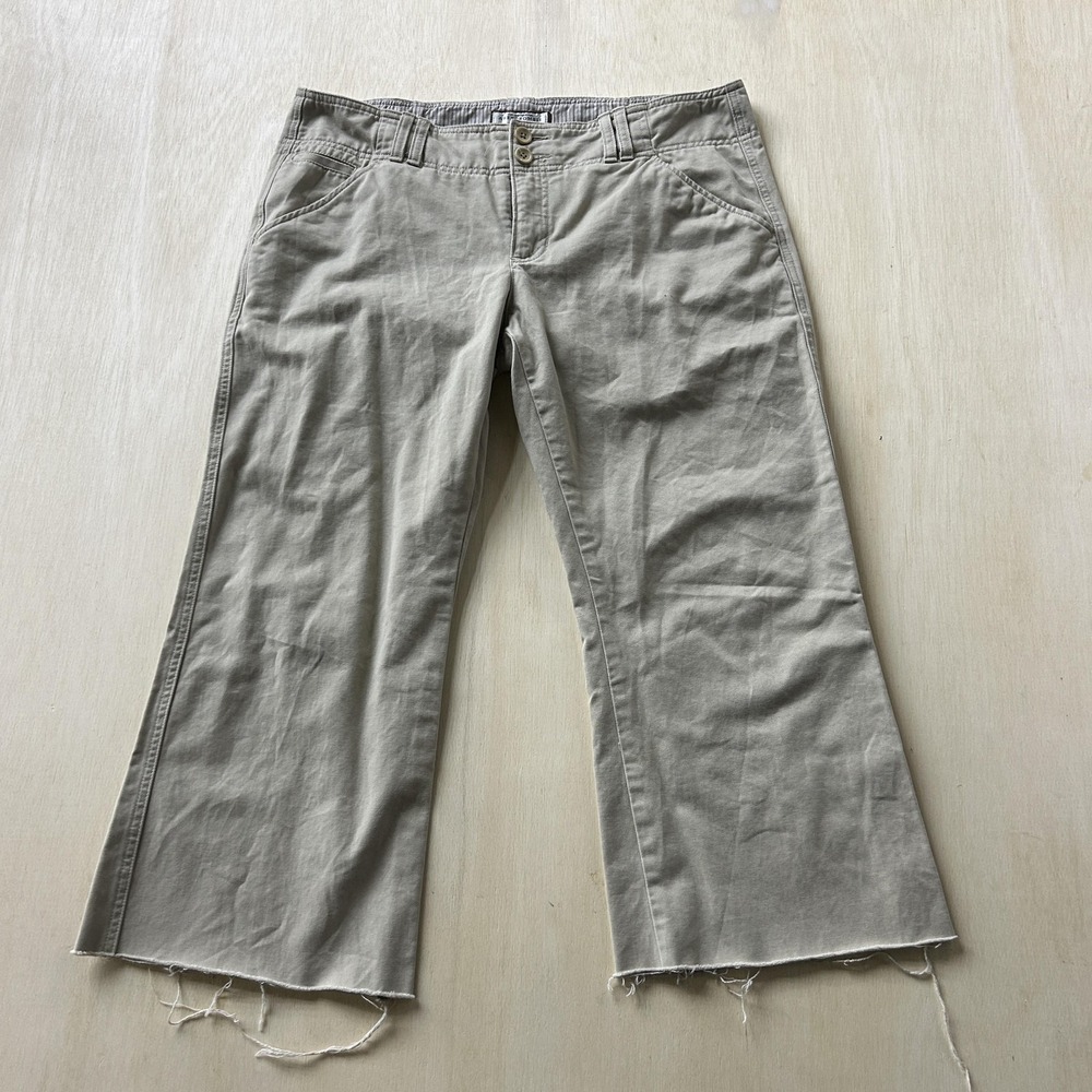 Y2K Abercrombie & Fitch Pants‎ Womens 12L Beige Chino Wide Leg Raw Hem Khaki